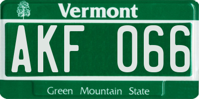 VT license plate AKF066
