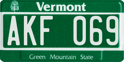 VT license plate AKF069