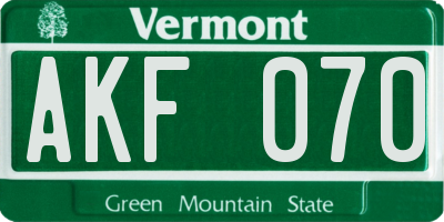 VT license plate AKF070