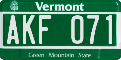 VT license plate AKF071