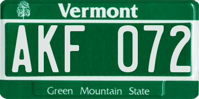 VT license plate AKF072