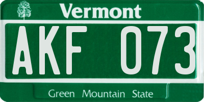 VT license plate AKF073