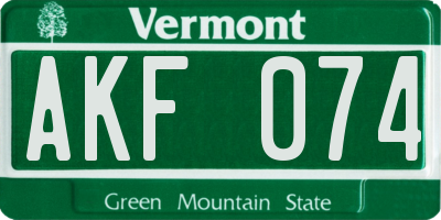 VT license plate AKF074