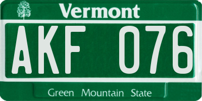 VT license plate AKF076