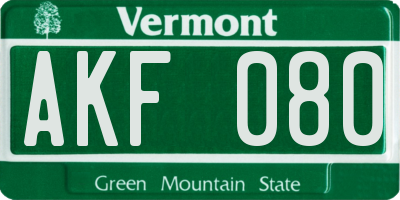 VT license plate AKF080