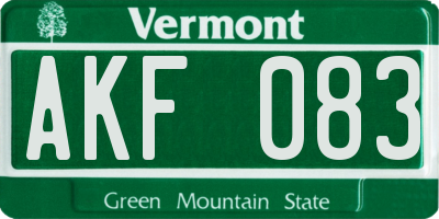 VT license plate AKF083