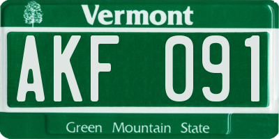 VT license plate AKF091