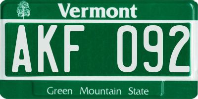 VT license plate AKF092