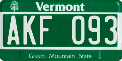 VT license plate AKF093