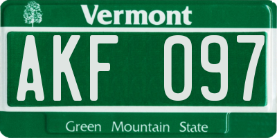 VT license plate AKF097