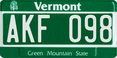 VT license plate AKF098