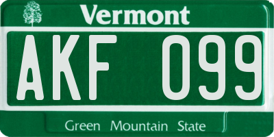 VT license plate AKF099