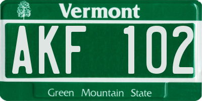 VT license plate AKF102
