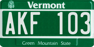 VT license plate AKF103