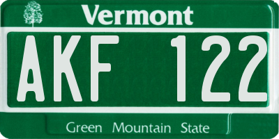 VT license plate AKF122