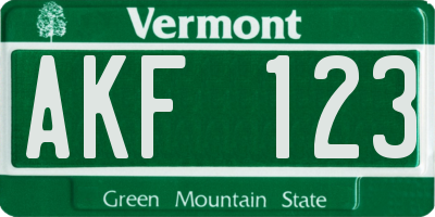 VT license plate AKF123