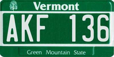 VT license plate AKF136