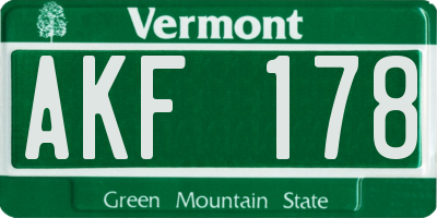 VT license plate AKF178