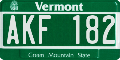 VT license plate AKF182