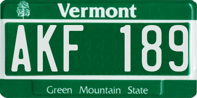 VT license plate AKF189