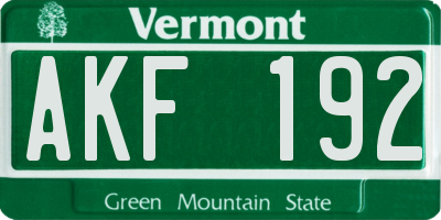 VT license plate AKF192