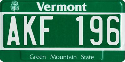 VT license plate AKF196