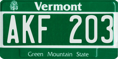 VT license plate AKF203