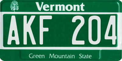VT license plate AKF204