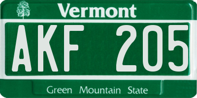 VT license plate AKF205