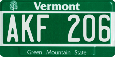 VT license plate AKF206