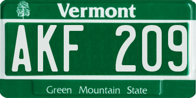 VT license plate AKF209