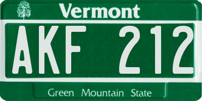 VT license plate AKF212