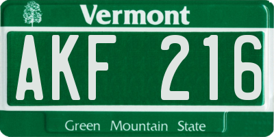 VT license plate AKF216