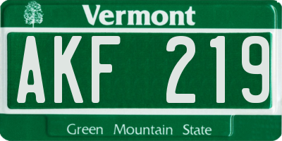 VT license plate AKF219