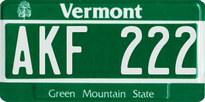 VT license plate AKF222