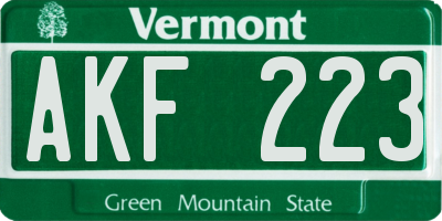 VT license plate AKF223