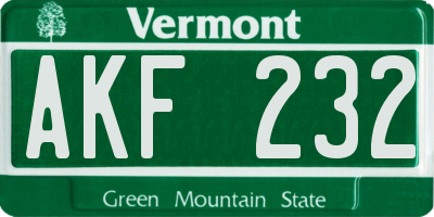 VT license plate AKF232