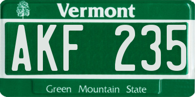 VT license plate AKF235