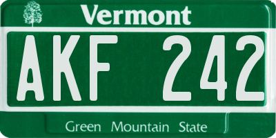 VT license plate AKF242