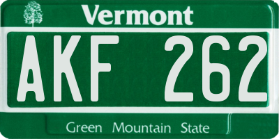 VT license plate AKF262