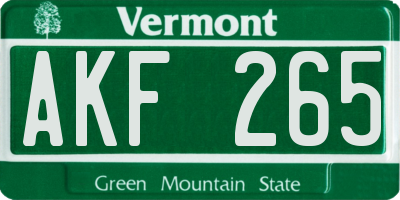 VT license plate AKF265