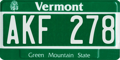 VT license plate AKF278