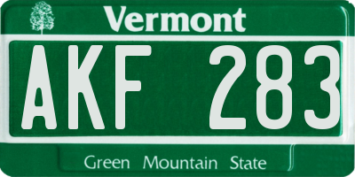 VT license plate AKF283
