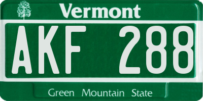 VT license plate AKF288