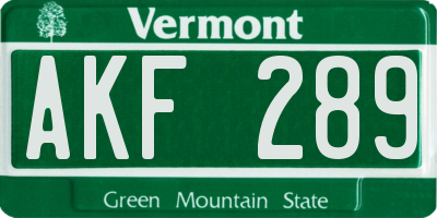 VT license plate AKF289