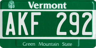 VT license plate AKF292