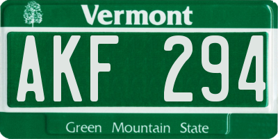 VT license plate AKF294