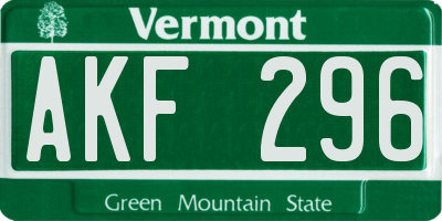 VT license plate AKF296