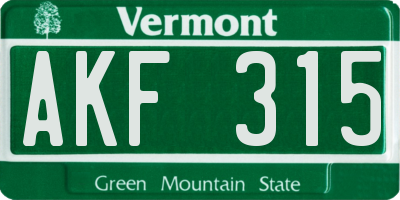 VT license plate AKF315