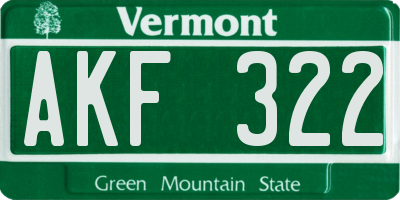 VT license plate AKF322